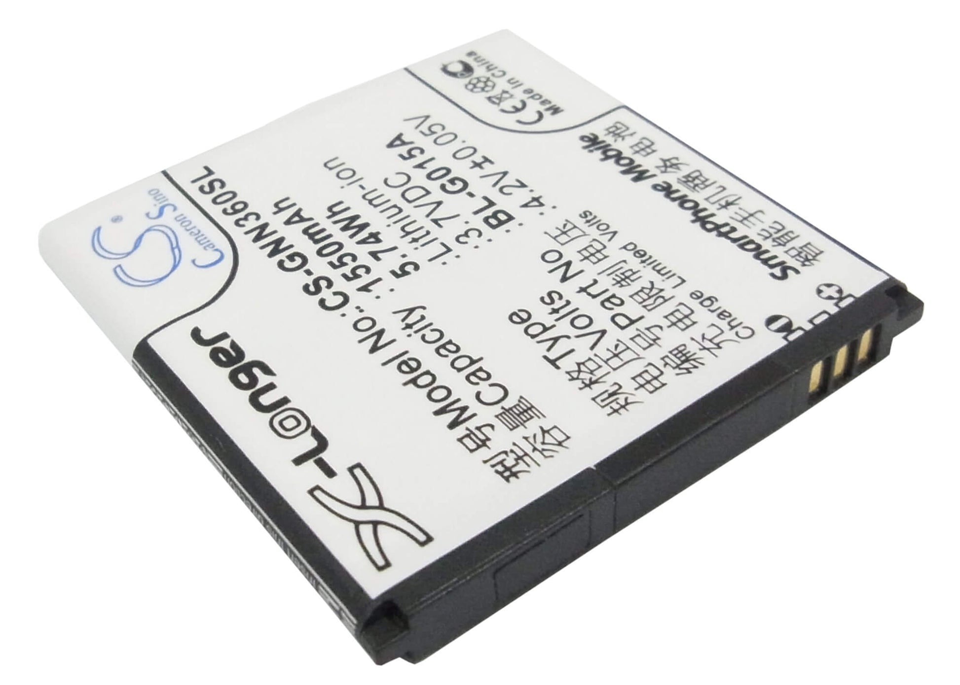 3.7V, 1550mAh, Li-ion Battery fits Gionee, Gn108, Gn205h, 5.735Wh