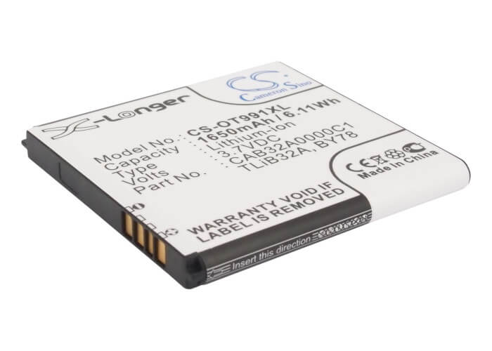 3.7V, 1650mAh, Li-ion Battery fits Alcatel, One Touch 6010, One Touch 6010d, 6.105Wh