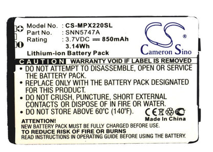 3.7V, 850mAh, Li-ion Battery fits Motorola, Mpx220, 3.145Wh