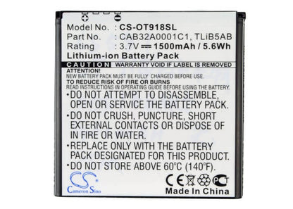 3.7V, 1500mAh, Li-ion Battery fits Tcl, A980, A986, 5.55Wh