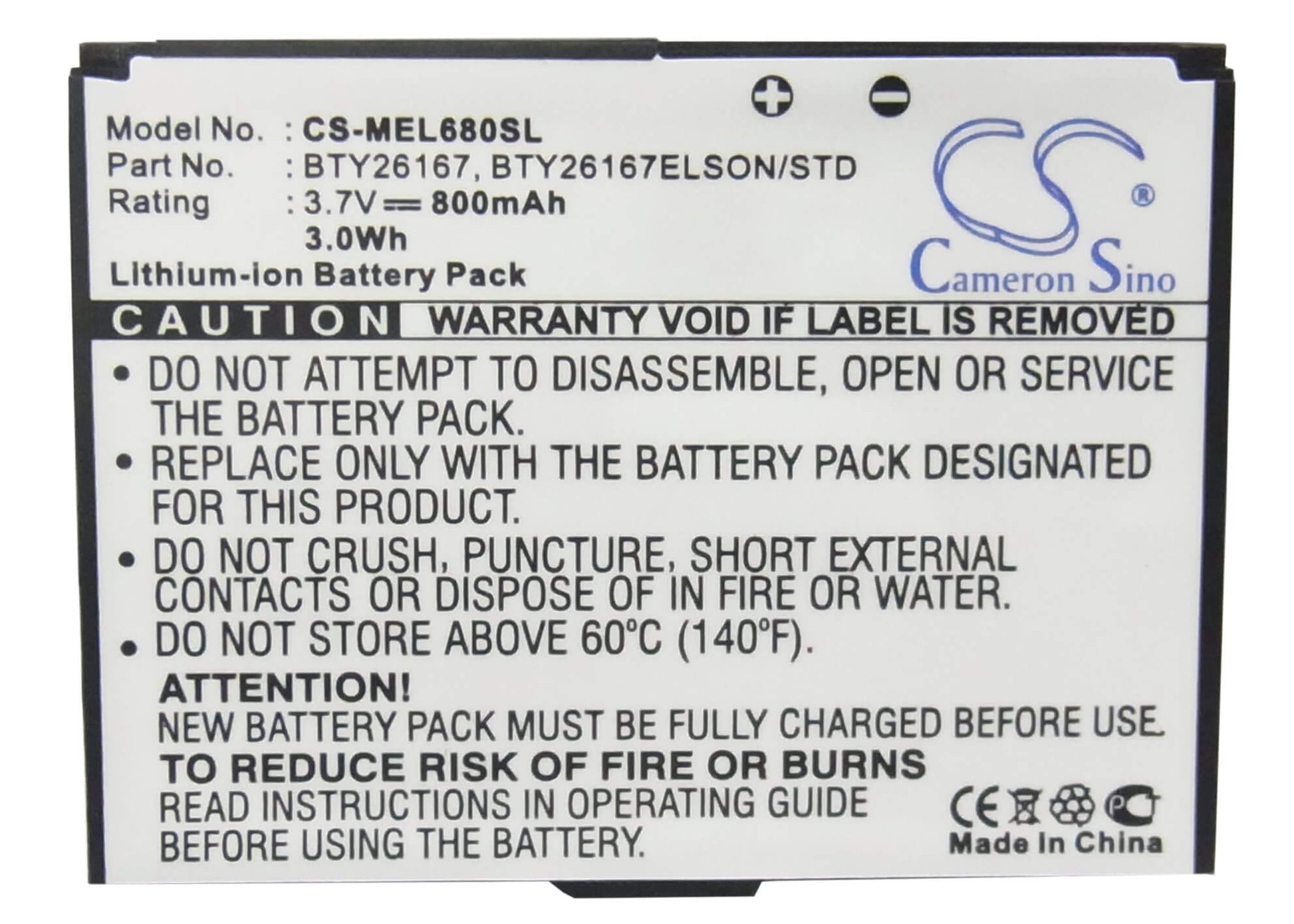 3.7V, 800mAh, Li-ion Battery fits Mobistel, El680, 2.96Wh