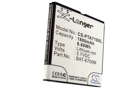 3.7V, 1800mAh, Li-ion Battery fits Pantech, Im-a710, Im-a710k, 6.66Wh