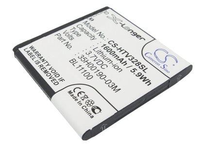 3.7V, 1600mAh, Li-ion Battery fits Htc, Desire Q, Desire U, 5.92Wh