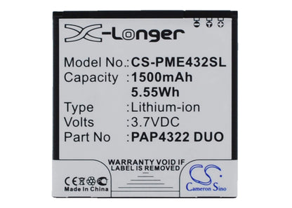 3.7V, 1500mAh, Li-ion Battery fits Prestigio, Multiphone 4322 Duo, 5.55Wh