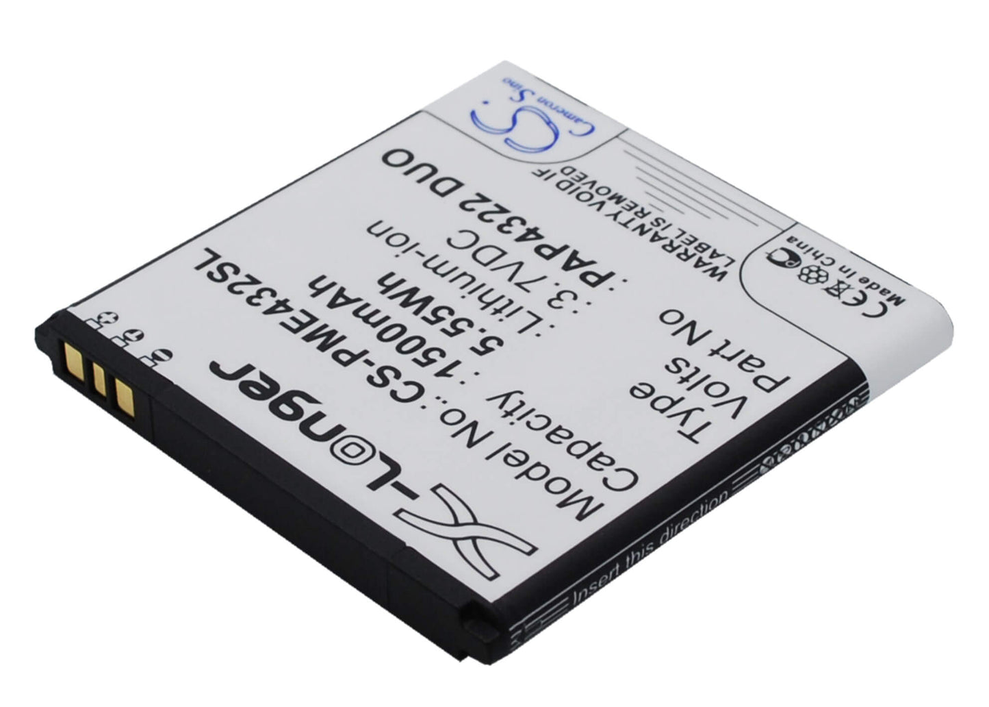 3.7V, 1500mAh, Li-ion Battery fits Prestigio, Multiphone 4322 Duo, 5.55Wh