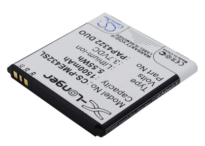 3.7V, 1500mAh, Li-ion Battery fits Prestigio, Multiphone 4322 Duo, 5.55Wh