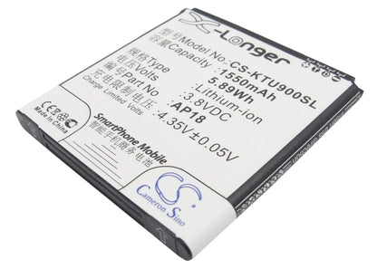 3.8V, 1550mAh, Li-ion Battery fits K-touch, U9, 5.89Wh