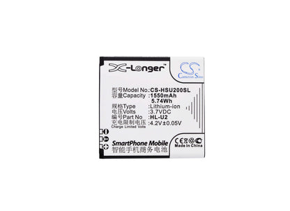 3.7V, 1550mAh, Li-ion Battery fits Hosin, U2, 5.735Wh