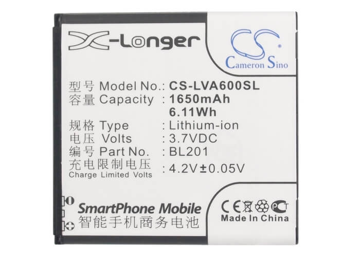3.7V, 1650mAh, Li-ion Battery fits Lenovo, A60+, 6.105Wh