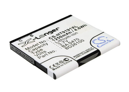 3.7V, 1250mAh, Li-ion Battery fits T-mobile, Mytouch Hd, Pd98120, 4.625Wh