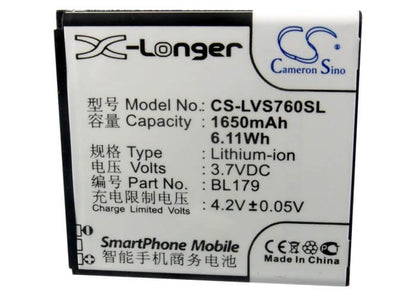 3.7V, 1650mAh, Li-ion Battery fits Ioneer, B40, 6.105Wh
