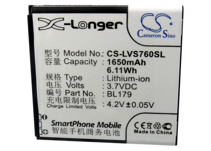 3.7V, 1650mAh, Li-ion Battery fits Lenovo, A288t, A298, 6.105Wh