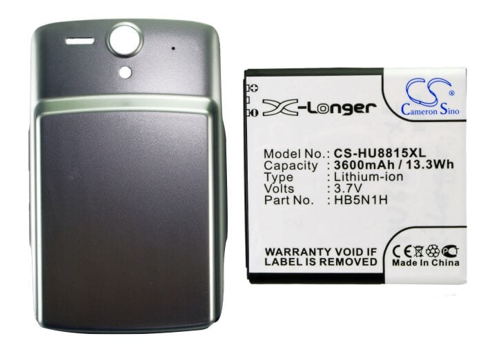 Silver, 3.7V, 3600mAh, Li-ion Battery fits Huawei, Ascend U8815, U8815, 13.32Wh
