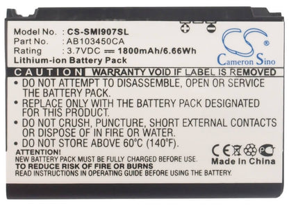 3.7V, 1800mAh, Li-ion Battery fits Samsung, Access A827, Ace I325, 6.66Wh