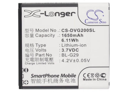3.7V, 1650mAh, Li-ion Battery fits Doov, D200t, D210t, 6.105Wh