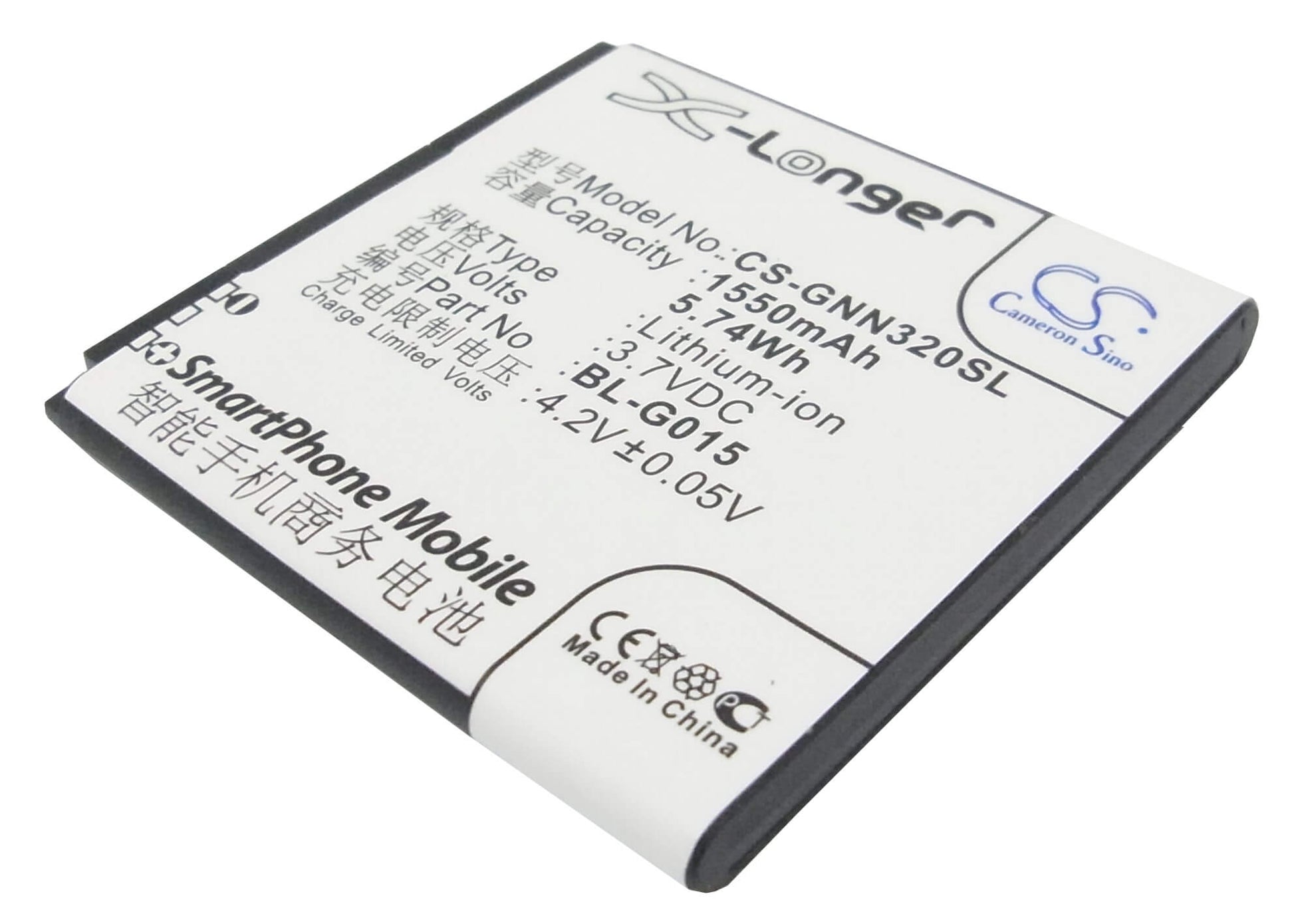 3.7V, 1550mAh, Li-ion Battery fits Gionee, Gn205, Gn320, 5.735Wh