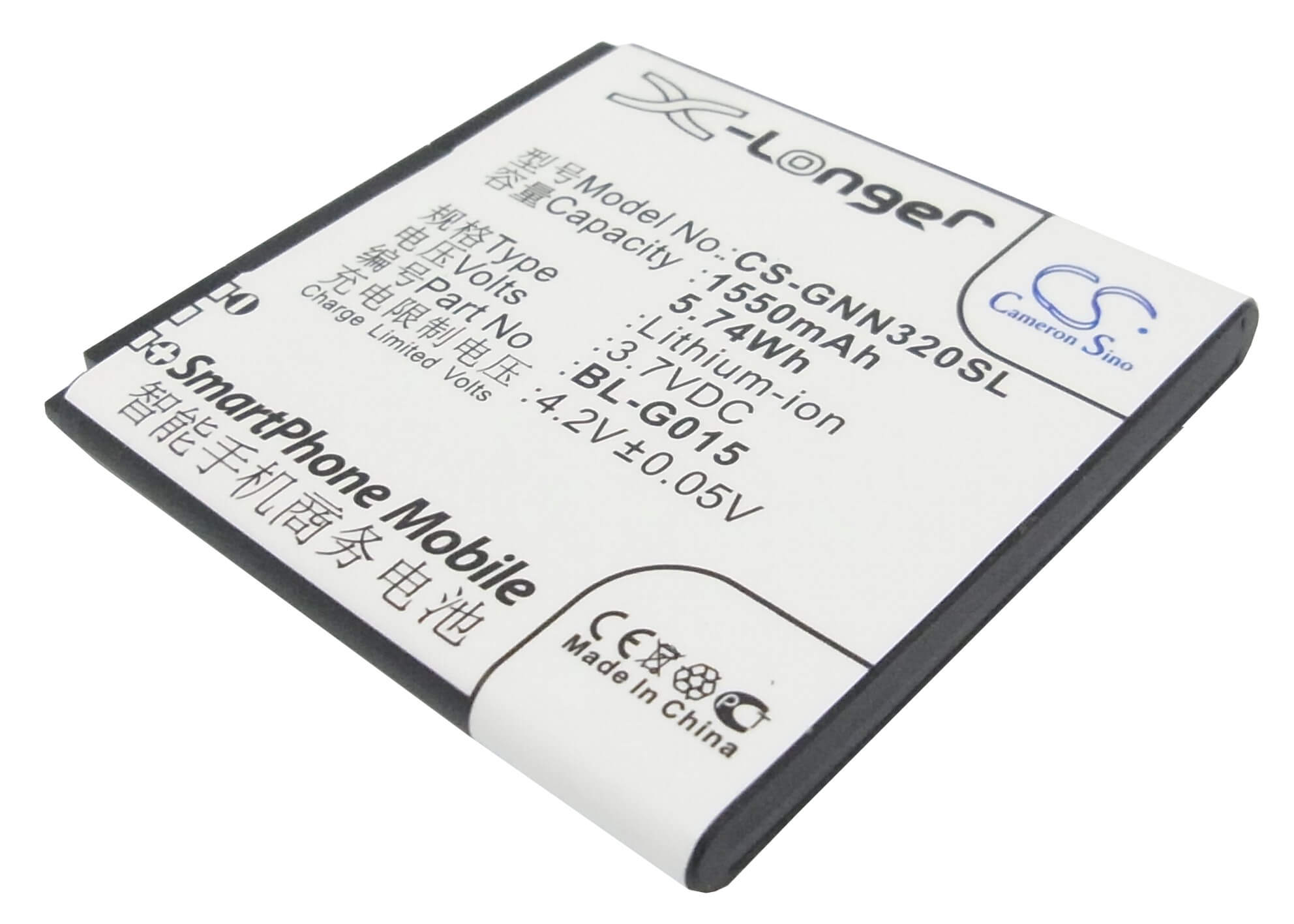 3.7V, 1550mAh, Li-ion Battery fits Gionee, Gn205, Gn320, 5.735Wh