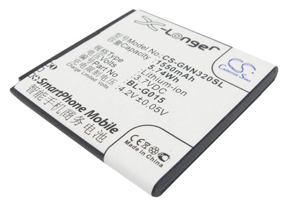 3.7V, 1550mAh, Li-ion Battery fits Gionee, Gn205, Gn320, 5.735Wh