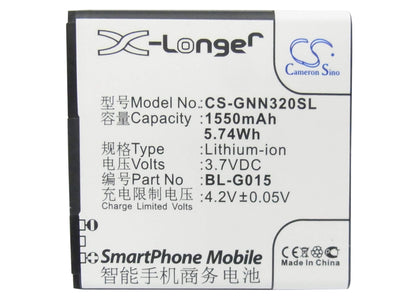 3.7V, 1550mAh, Li-ion Battery fits Gionee, Gn205, Gn320, 5.735Wh