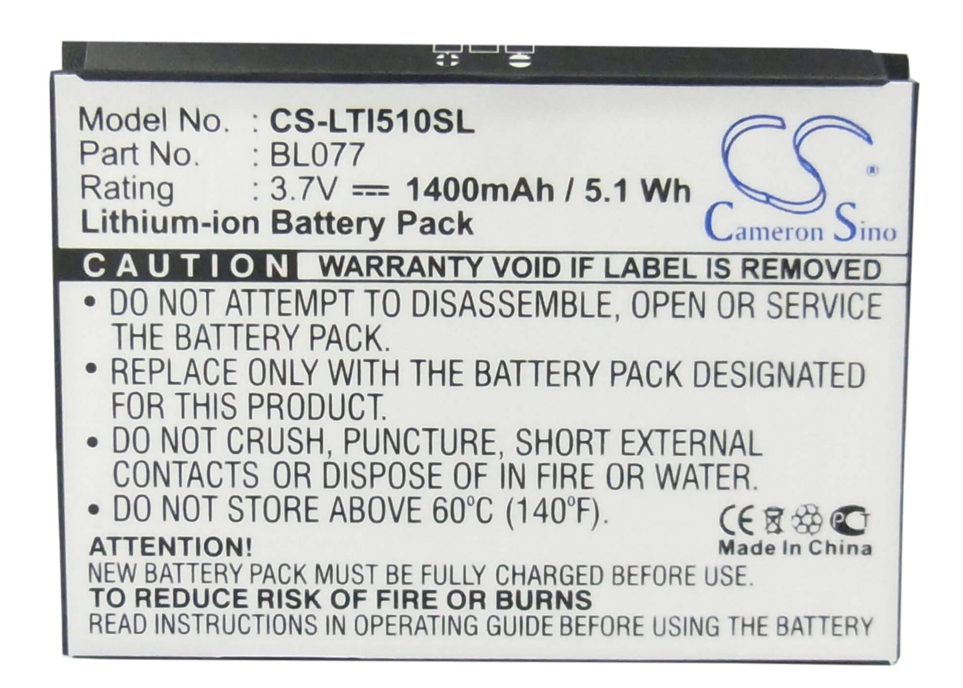 3.7V, 1400mAh, Li-ion Battery fits Lenovo, I510, 5.18Wh