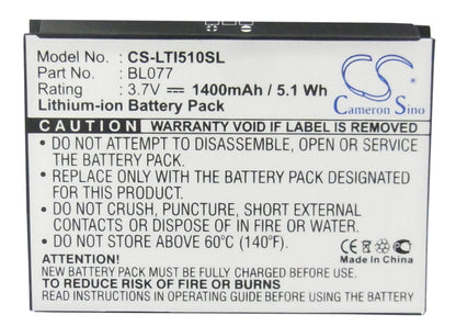 3.7V, 1400mAh, Li-ion Battery fits Lenovo, I510, 5.18Wh