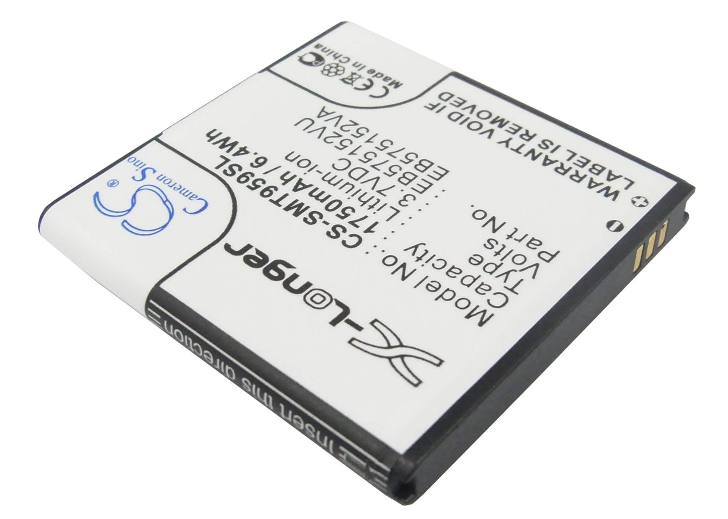 3.7V, 1750mAh, Li-ion Battery fits At&t, Captivate, Epic 4g, 6.475Wh