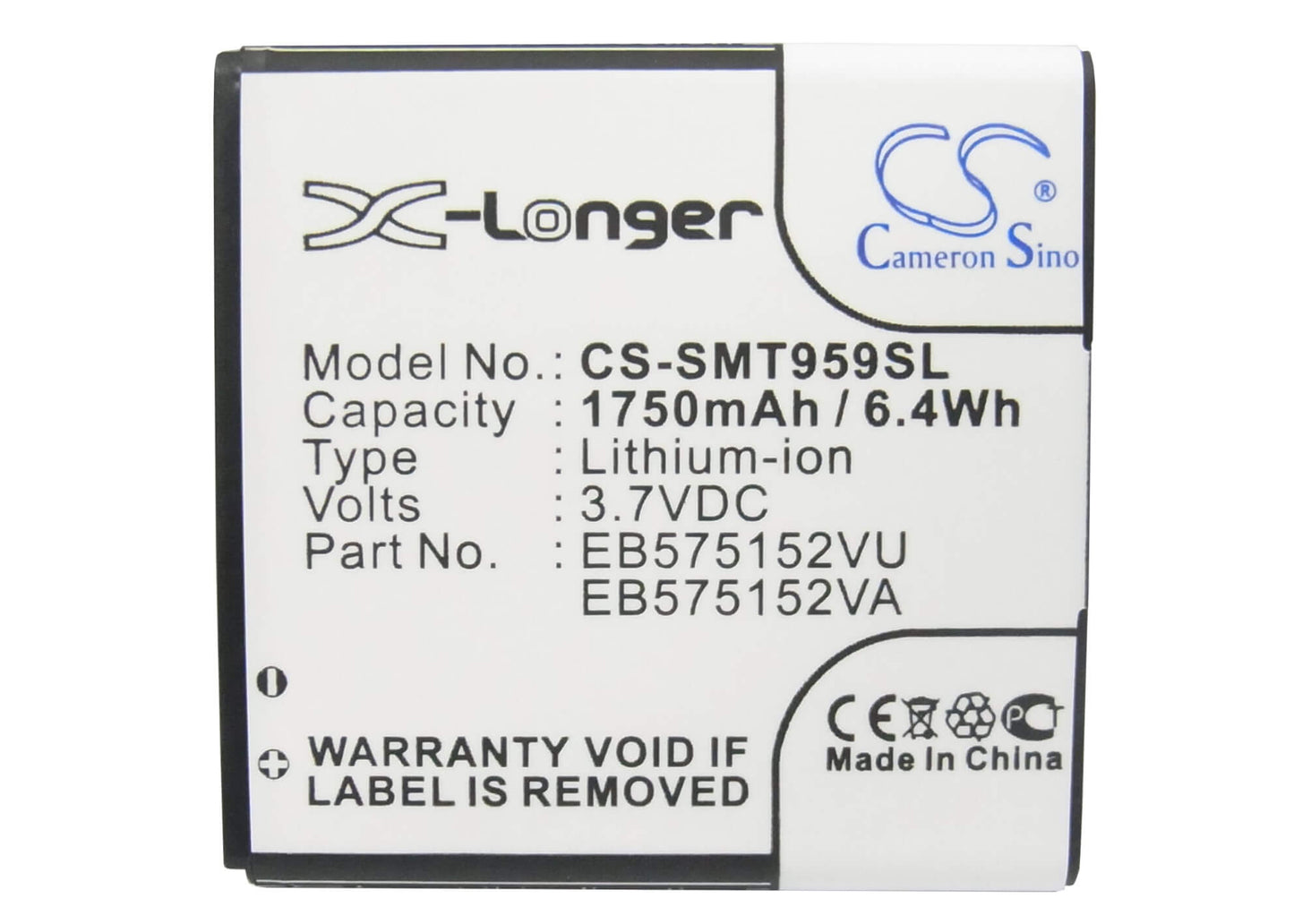 3.7V, 1750mAh, Li-ion Battery fits At&t, Captivate, Epic 4g, 6.475Wh