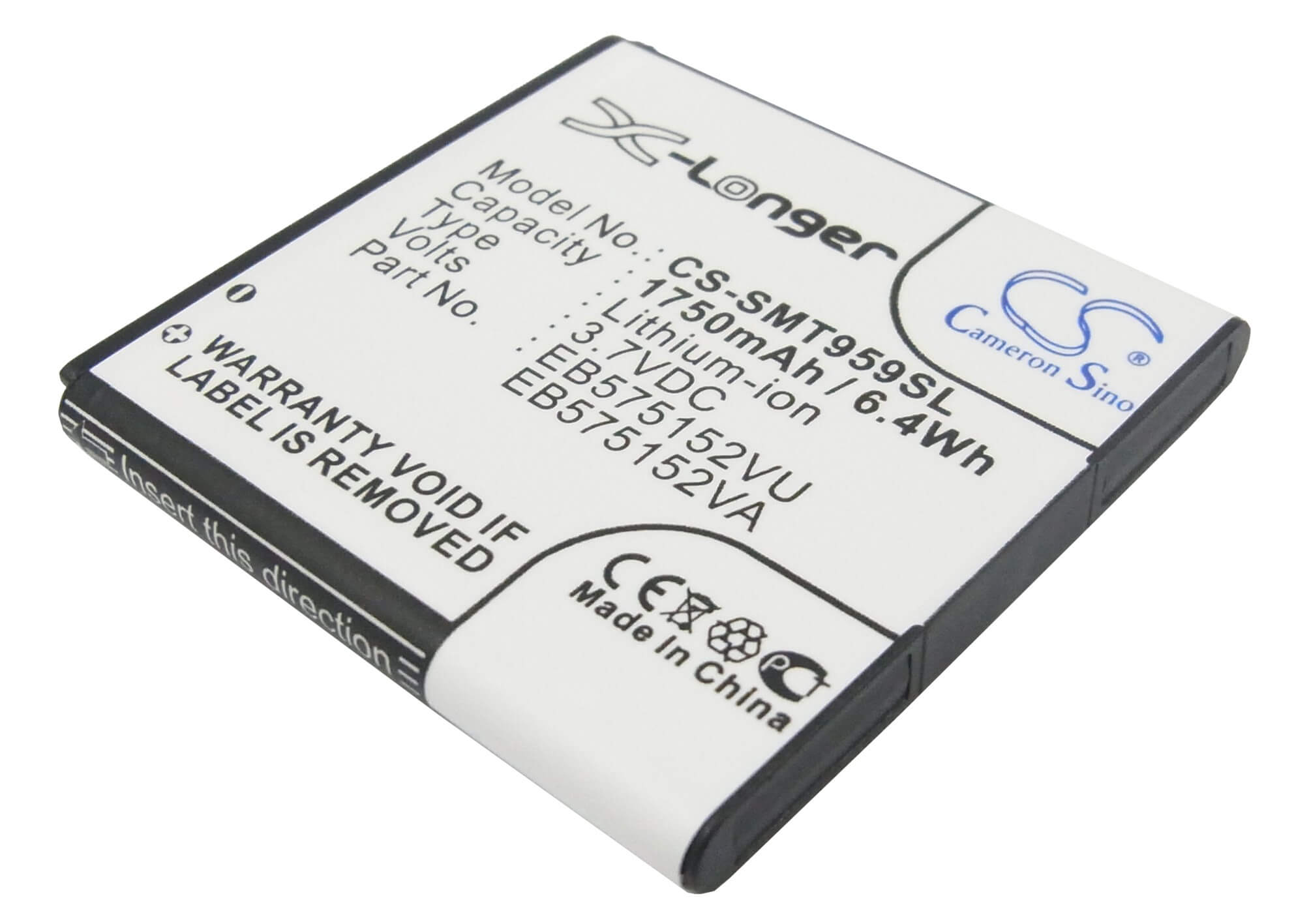 3.7V, 1750mAh, Li-ion Battery fits T-mobile, Galaxy S 4g, Sgh-t959v, 6.475Wh