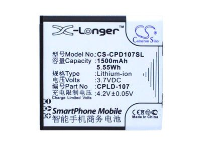 3.7V, 1500mAh, Li-ion Battery fits Coolpad, 5108, 5109, 5.55Wh