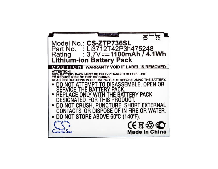 3.7V, 1100mAh, Li-ion Battery fits T-mobile, Vivacity, 4.07Wh