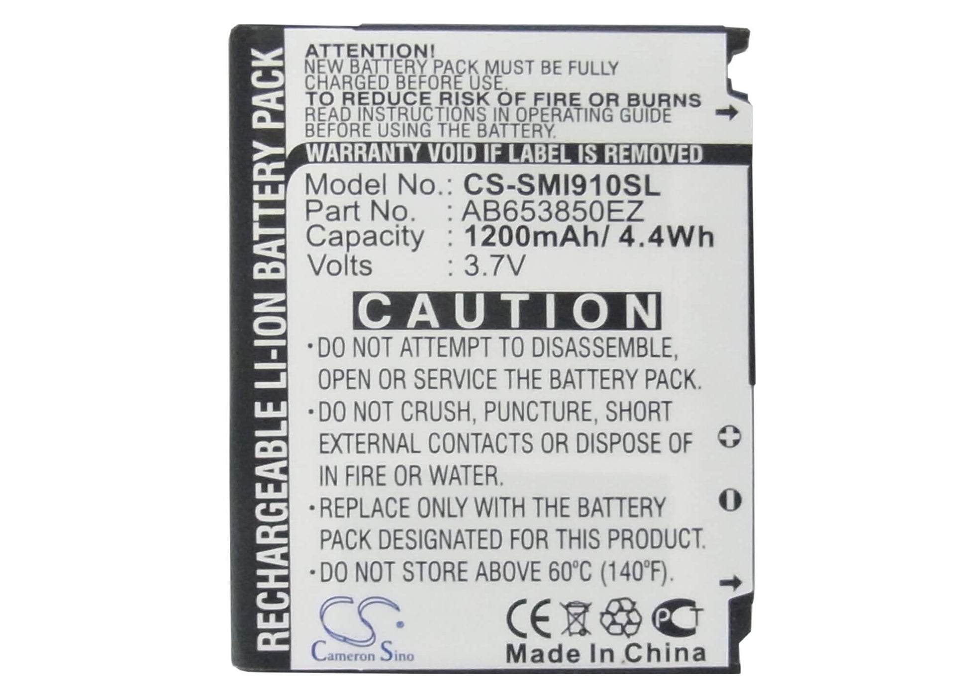 3.7V, 1200mAh, Li-ion Battery fits Samsung, Gt-i7500, Gt-i7500h, 4.44Wh