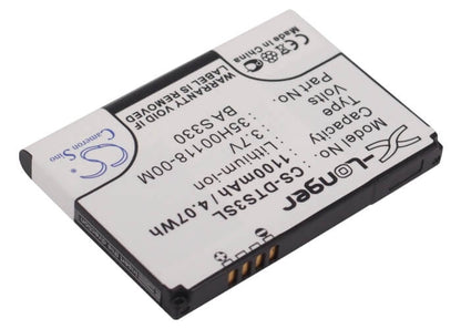 3.7V, 1100mAh, Li-ion Battery fits Htc, Fuwa, Iolite, 4.07Wh