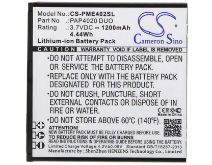 3.7V, 1200mAh, Li-ion Battery fits Prestigio, Multiphone 4025 Duo, 4.44Wh