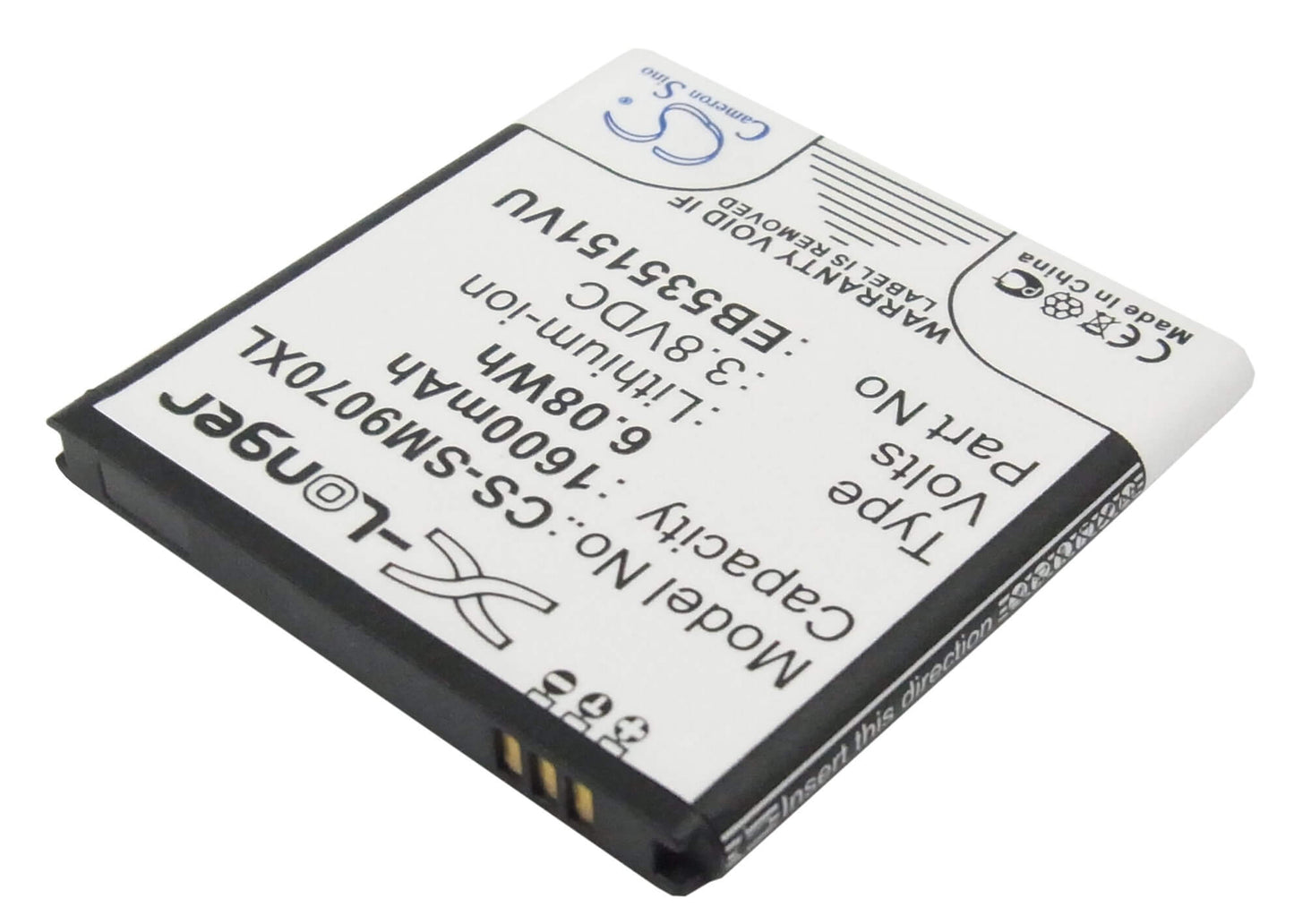3.8V, 1600mAh, Li-ion Battery fits Samsung, Galaxy S Advance, Gt-b9120, 6.08Wh