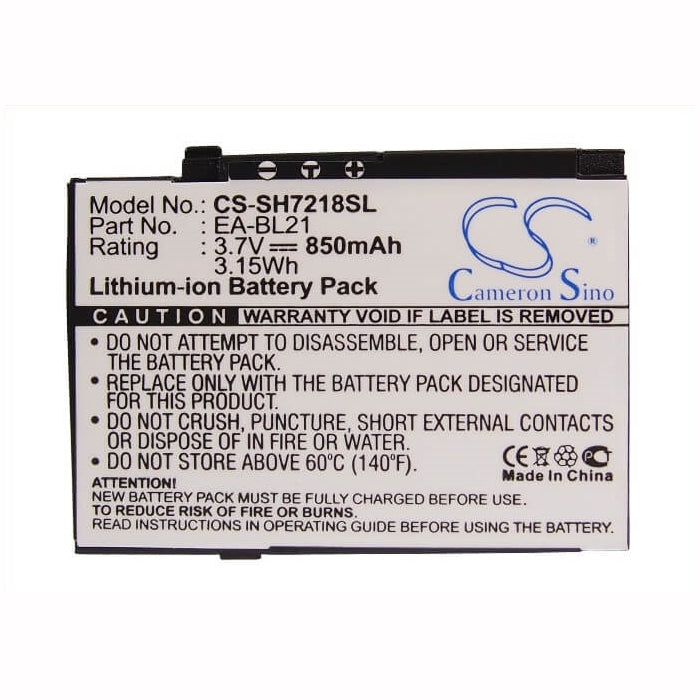3.7V, 850mAh, Li-ion Battery fits Sharp, Sh7218c, Sh7218u, 3.145Wh