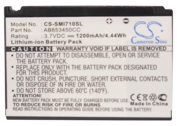 3.7V, 1200mAh, Li-ion Battery fits Samsung, Sgh-i710, Sgh-i718, 4.44Wh