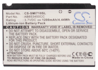 3.7V, 1200mAh, Li-ion Battery fits Samsung, Sgh-i710, Sgh-i718, 4.44Wh