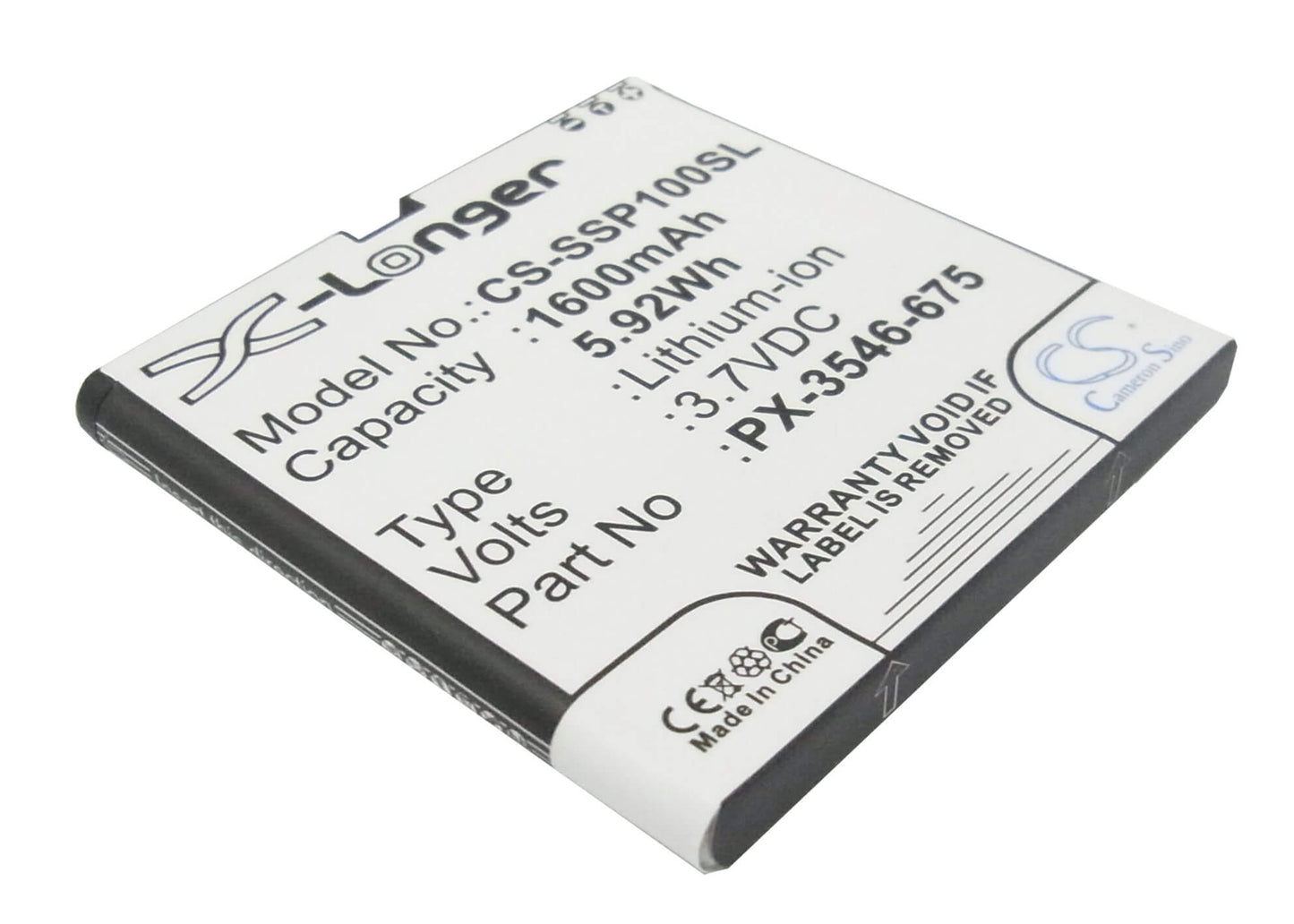 3.7V, 1600mAh, Li-ion Battery fits Simvalley, Sp-100, 5.92Wh