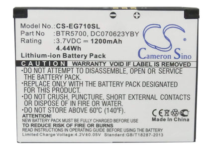 3.7V, 1200mAh, Li-ion Battery fits Toshiba, Portege G710, 4.44Wh