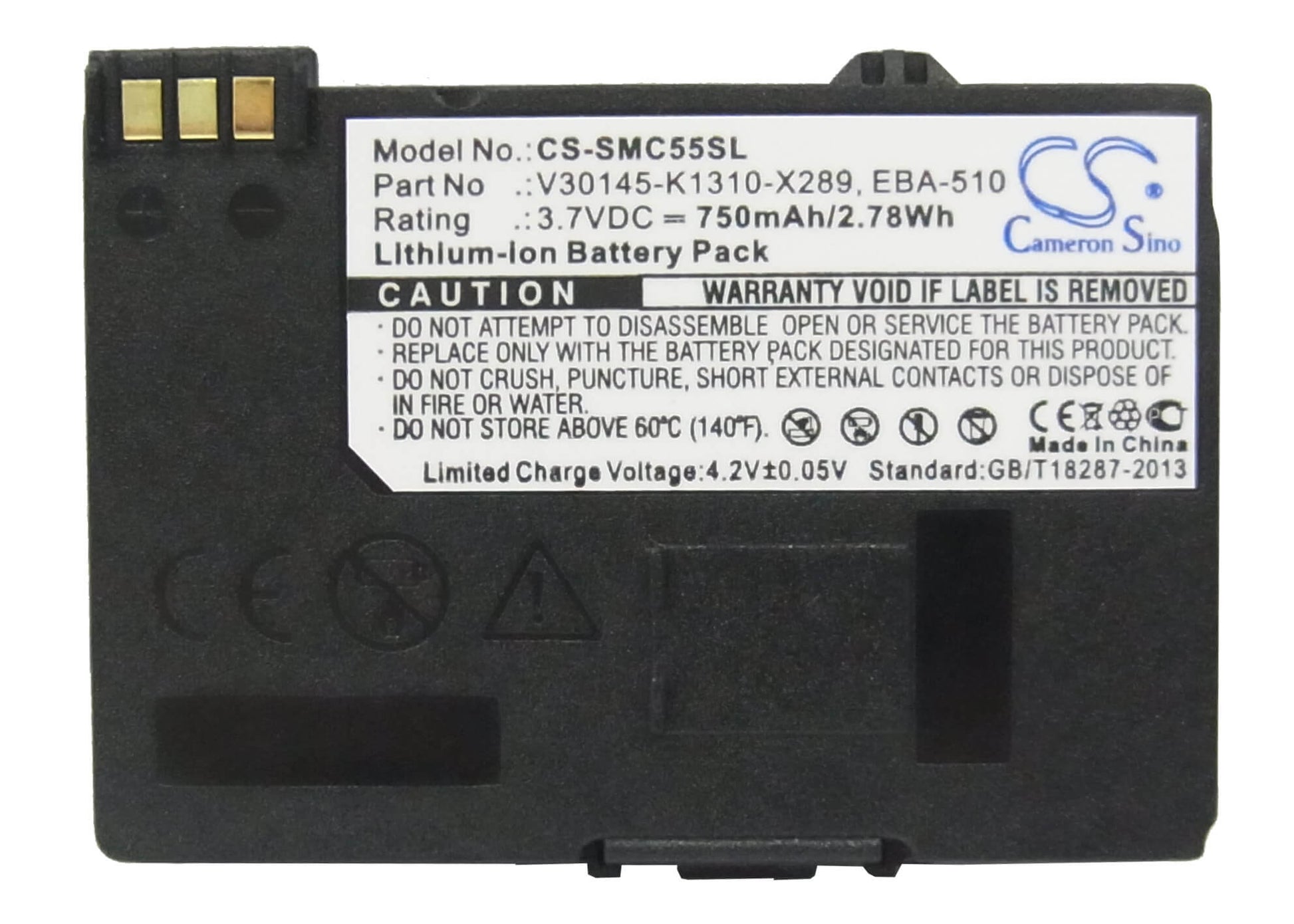 3.7V, 750mAh, Li-ion Battery fits Siemens, A51, A52, 2.775Wh