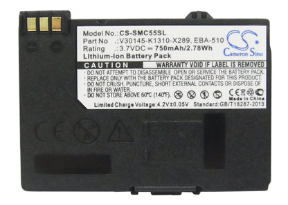 3.7V, 750mAh, Li-ion Battery fits Siemens, A51, A52, 2.775Wh