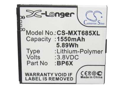 3.8V, 1550mAh, Li-Polymer Battery fits Motorola, Motosmart Plus, Pro, 5.89Wh