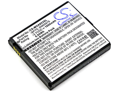 3.7V, 1600mAh, Li-ion Battery fits Motorola, A855 Sholes Android, A954, 5.92Wh