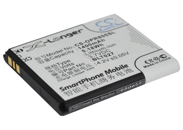 3.7V, 1400mAh, Li-ion Battery fits Oppo, R803, R805, 5.18Wh