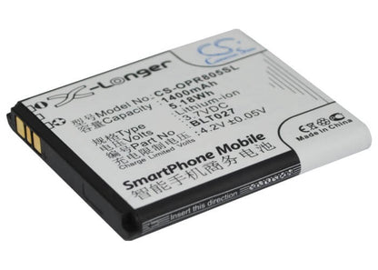 3.7V, 1400mAh, Li-ion Battery fits Oppo, R803, R805, 5.18Wh