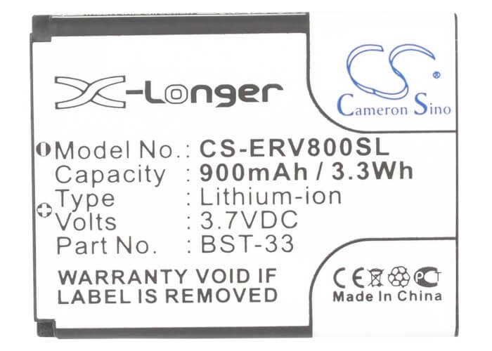 3.7V, 900mAh, Li-ion Battery fits Sony Ericsson, C702, C901 Greenheart, 3.33Wh