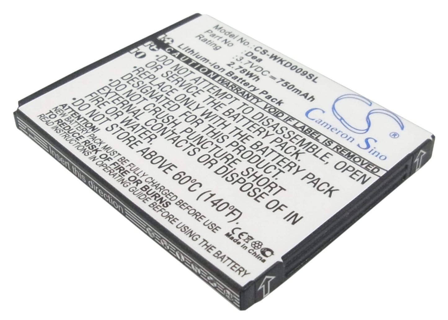 3.7V, 750mAh, Li-ion Battery fits Wiko, Dea, 2.775Wh