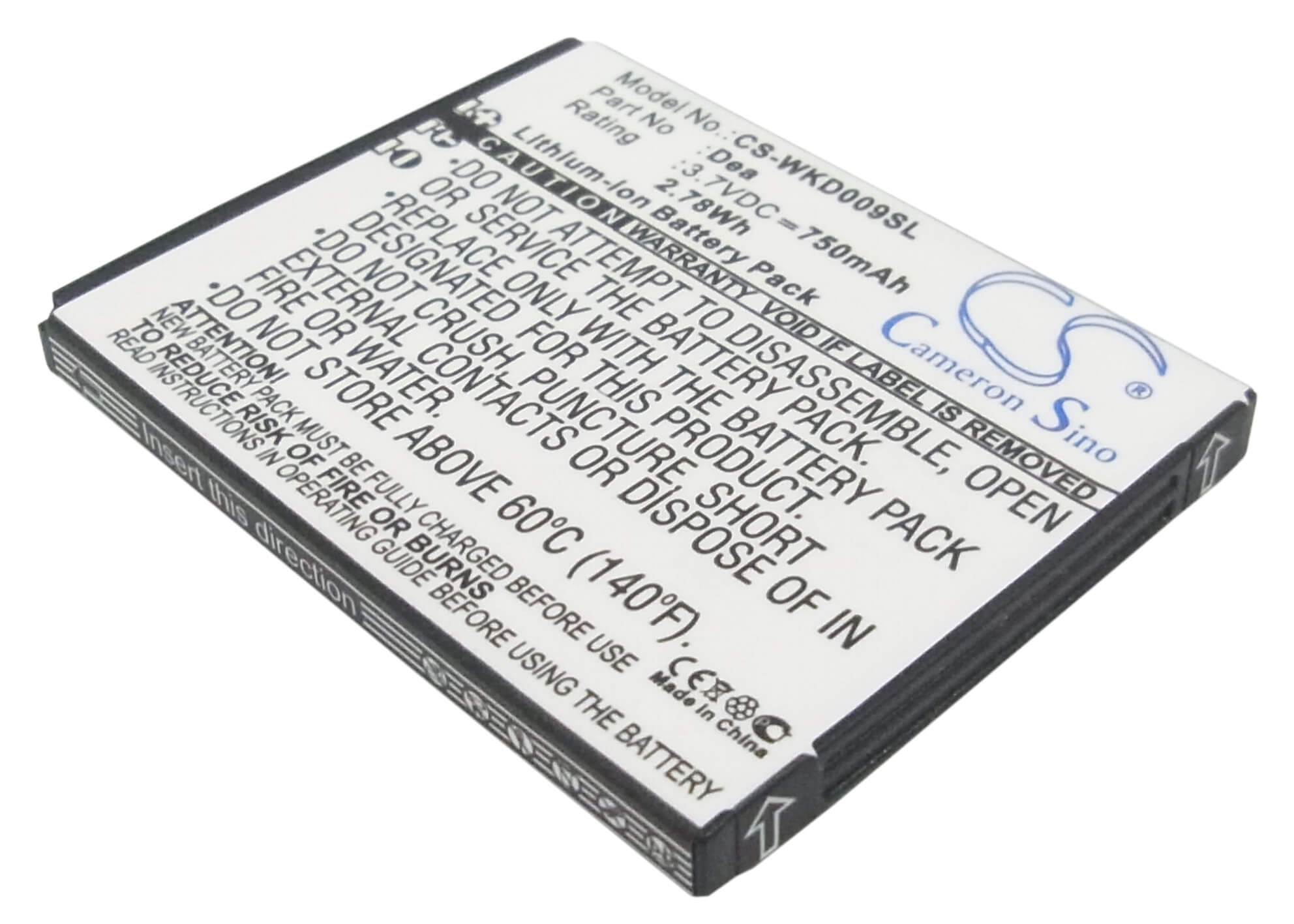 3.7V, 750mAh, Li-ion Battery fits Wiko, Dea, 2.775Wh