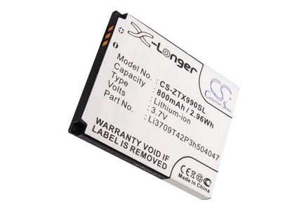 3.7V, 800mAh, Li-ion Battery fits Zte, Altair 2, Cg990, 2.96Wh