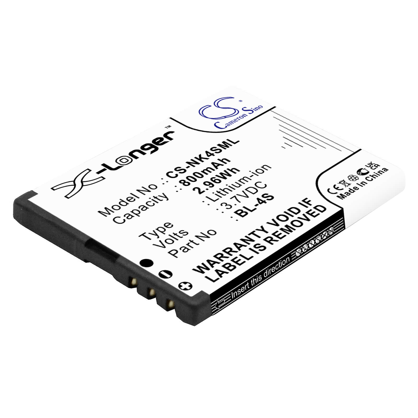 3.7V, 800mAh, Li-ion Battery fits Nokia, 2680, 2680 Slide, 2.96Wh
